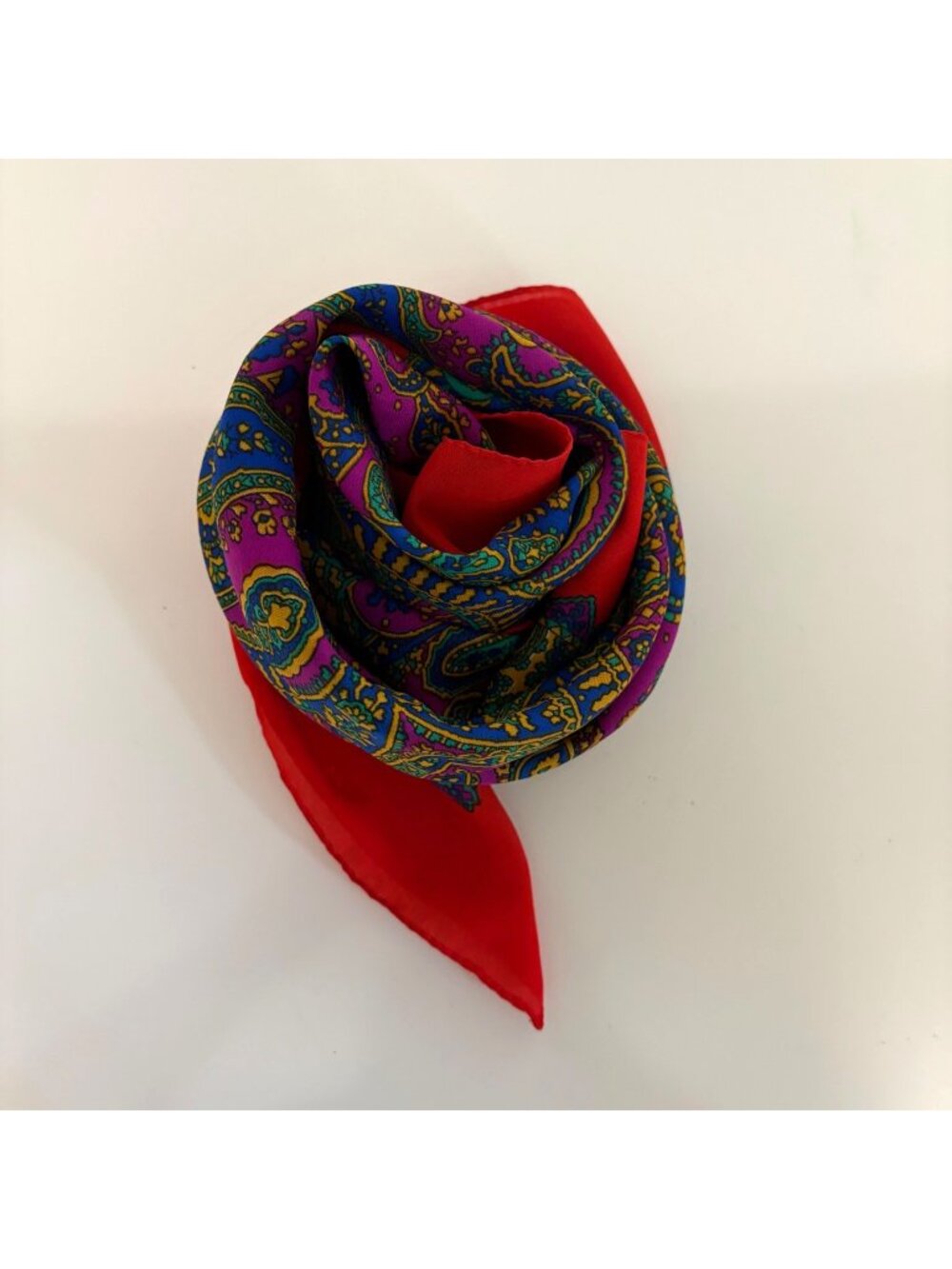 Paisley Multicolor Scarf Red Border Square 31 inch Bold Maximalist Chic Vintage
